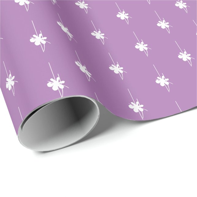 Papel De Presente Lavanda de Natal com flocos de neve brancos e boni (Ponta do rolo)