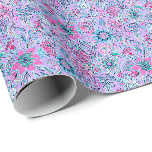 Papel De Presente Lavanda de praia de pré-disquete e flores rosa