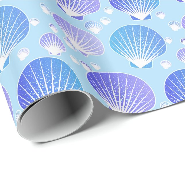 Papel De Presente Lavanda e conchas azuis em azul claro (Ponta do rolo)