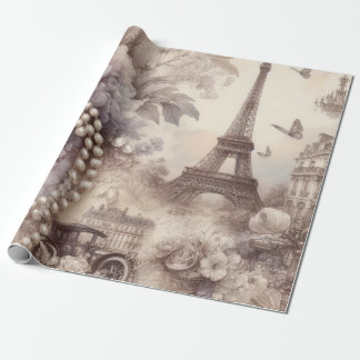 Papel De Presente Lavanda Francesa Romântica, Eifel & Pérolas Decoup