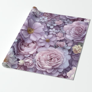 Papel De Presente Lavanda Romântica e Blush Watercolor Floral