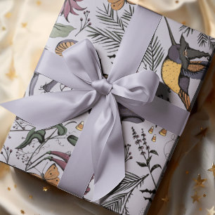 Papel De Presente Lavanda Spooky Halloween Hummingbird Garden