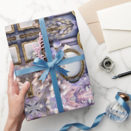 Papel De Presente Lavender Floral Frames with Antique Gold Accents