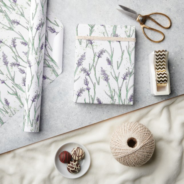 Papel De Presente Lavender ink and watercolor Wrapping Paper (Artesanato)