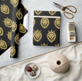 Papel De Presente Leão com Coroa - Estilo Dourado 3