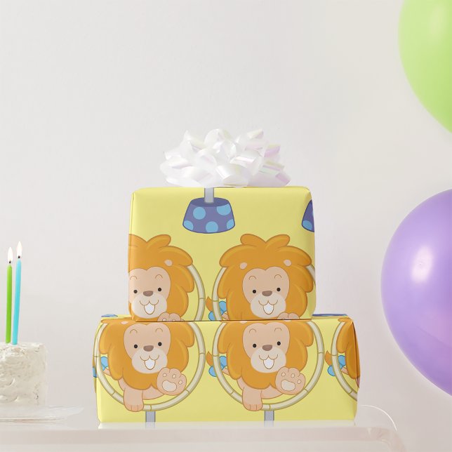 Papel De Presente Leão de desenho animado saltando através do aro (Criador carregado)