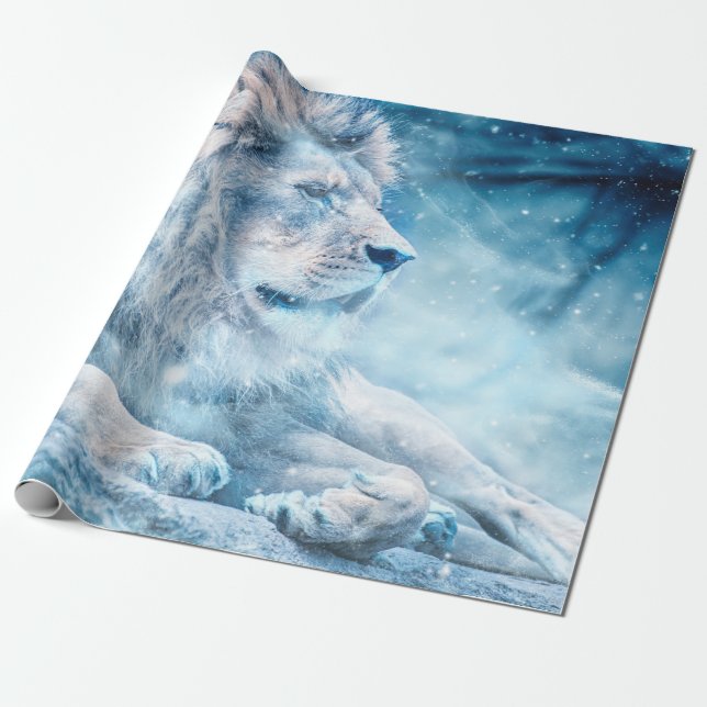 Papel De Presente Leão de neve deitado em animais de arte (Desenrolado)
