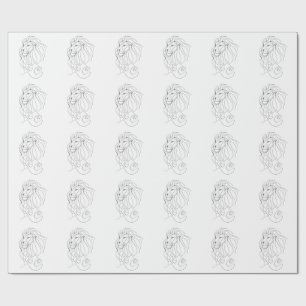 Papel De Presente Leão Desenhado à Mão - Arte Minimalista de Linha
