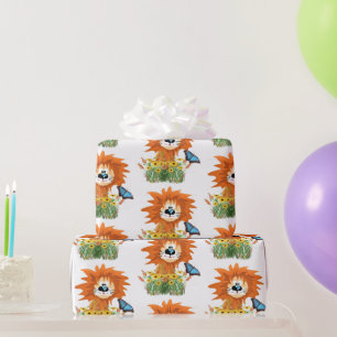 Papel De Presente Leão e Borboleta Kids