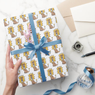 Papel De Presente leão fofo desenho infantil retrô safári animal da