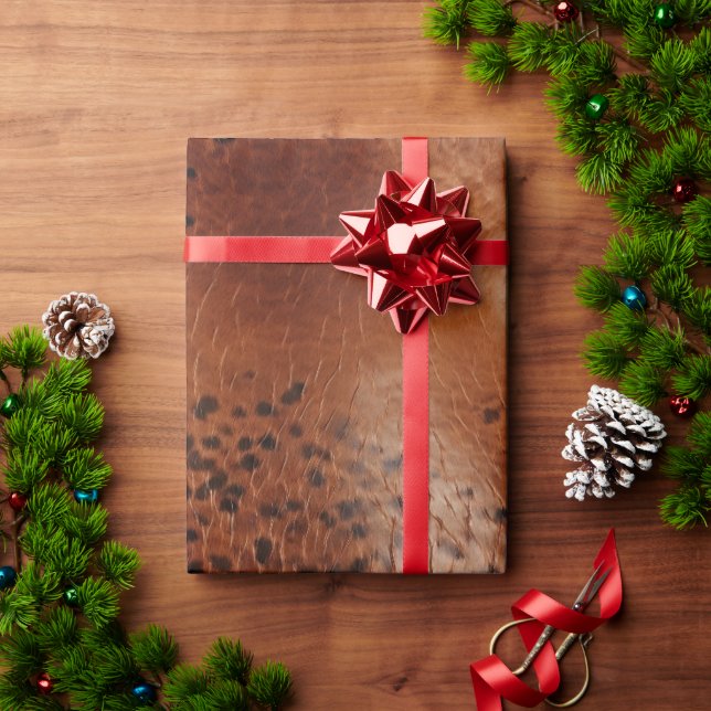 Papel De Presente Leather Brown Leopard Spots (Presente de Natal)