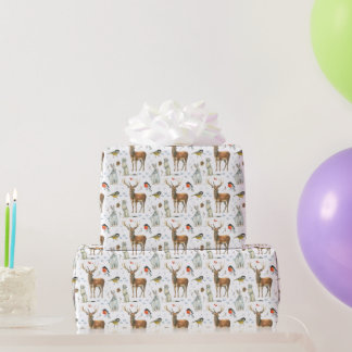 Papel De Presente Lebres Brancas Veados Aves Stoats Selvagens Desenh