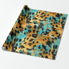 Papel De Presente Legal Aqua Leopardo Dourado