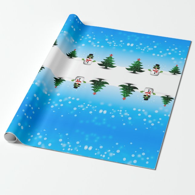 Papel De Presente Legal diversão Snowman Sparkly Árvores de Natal az (Desenrolado)