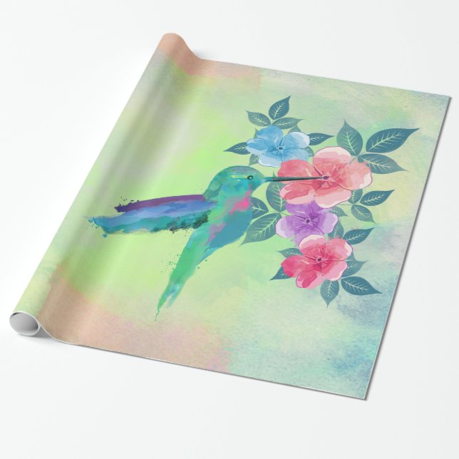 Papel De Presente Legal modinha-aquarela hummingbird floral (Desenrolado)
