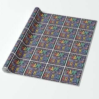Papel De Presente Legal planetas divertidos e estrelas Feliz Abstrat