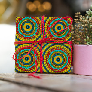 Papel De Presente Legal Trendência Azul Amarelo Amarelo Mandala Trib