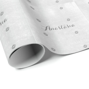 Papel De Presente Legal Trendy Cinza Beija o seu nome