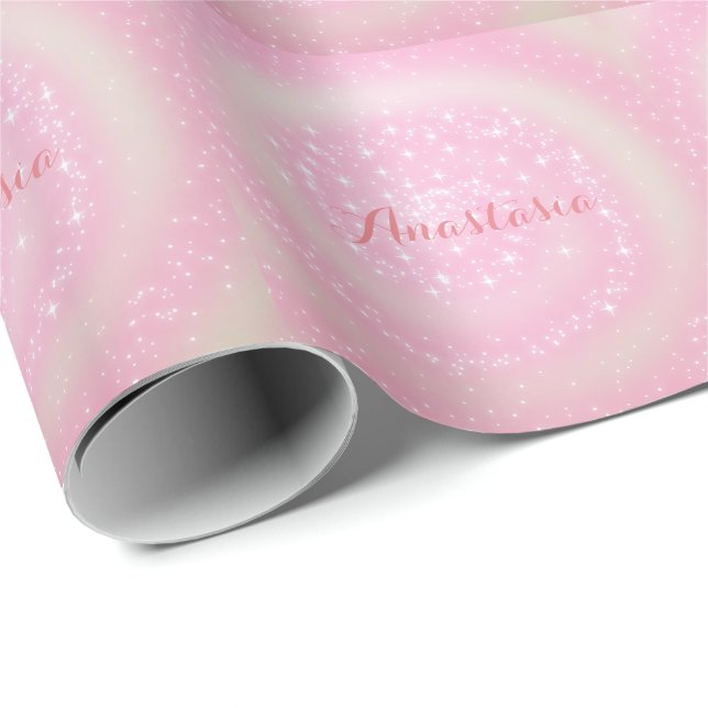 Papel De Presente Legal Trendy Pink Sparkly com seu nome (Ponta do rolo)