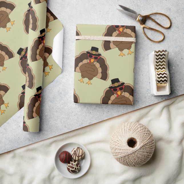 Papel De Presente Legal Turquia Ação de Graças divertido padrão verd (Artesanato)