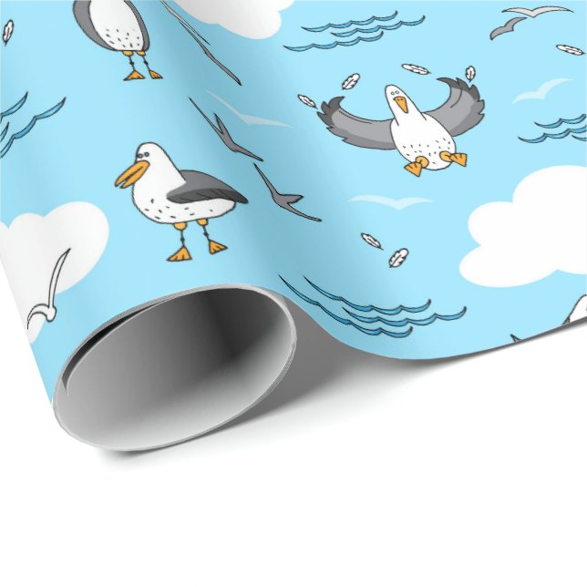 Papel De Presente Legenda das aves de gaivota de cartoon (Ponta do rolo)