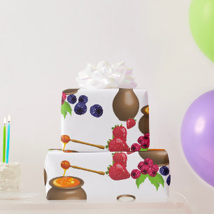 Papel De Presente Leite e Mel com Frutas Silvestres Comida Rústica