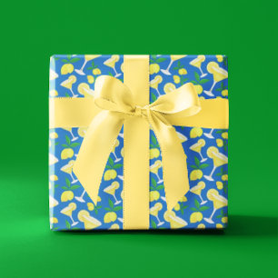 Papel De Presente Lêmon amarelo-limão retro cai em azul