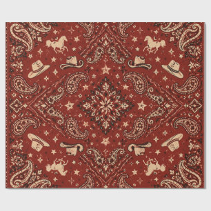 Papel De Presente Lenço de Bandido Western Vintage Vermelho Paisley