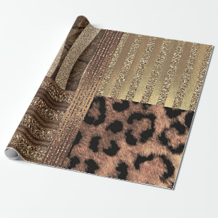 Papel De Presente Leoa Dourado Glam Safari Chic Jungle Moderno Festa