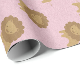 Papel De Presente Leões de Brown do rosa da princesa rosa Pastel do
