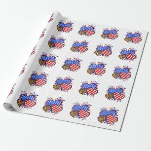 Papel De Presente Leopard American Flag Heart 4 de julho dos EUA