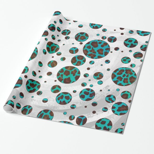 Papel De Presente Leopard Brown e Teal Impressão (Desenrolado)