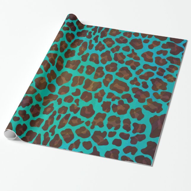 Papel De Presente Leopard Brown e Teal Impressão (Desenrolado)