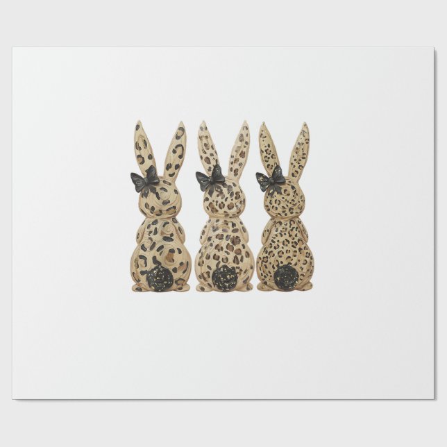 Papel De Presente Leopard Cute Bunny Bow Funny Christian Easter Day  (Aberto)