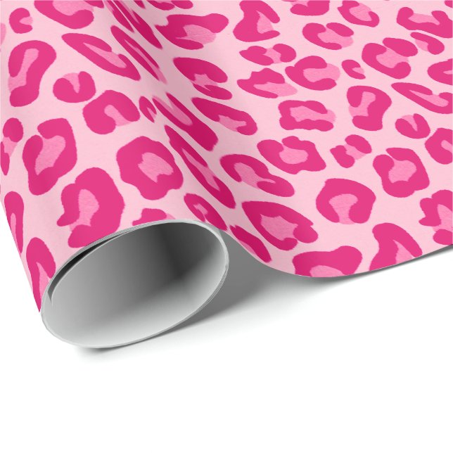 Papel De Presente Leopard Print em Pastel Pink, Hot Pink e Fuchsia (Ponta do rolo)