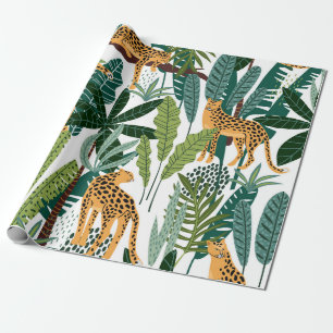 Papel De Presente Leopardo castanho em folhas da selva tropical