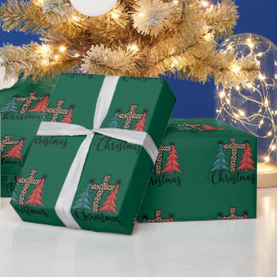 Papel De Presente Leopardo Cruz Árvores de Natal Cristão 