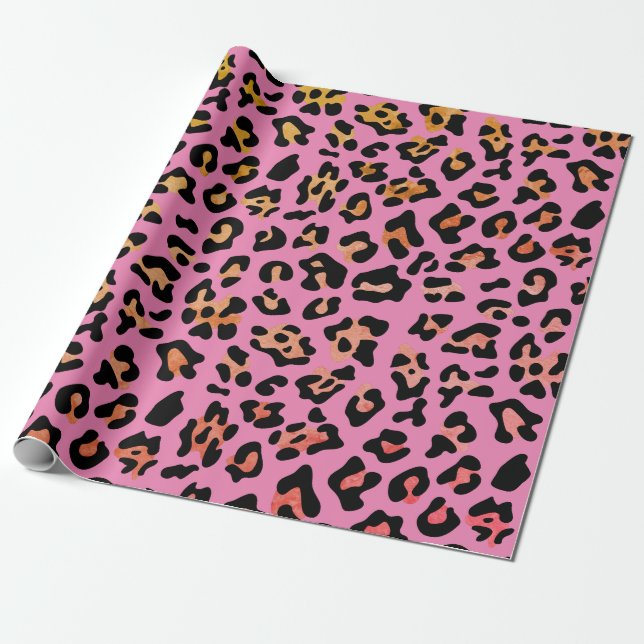 Papel De Presente Leopardo de Impressão de Animais Rosa Bonito (Desenrolado)