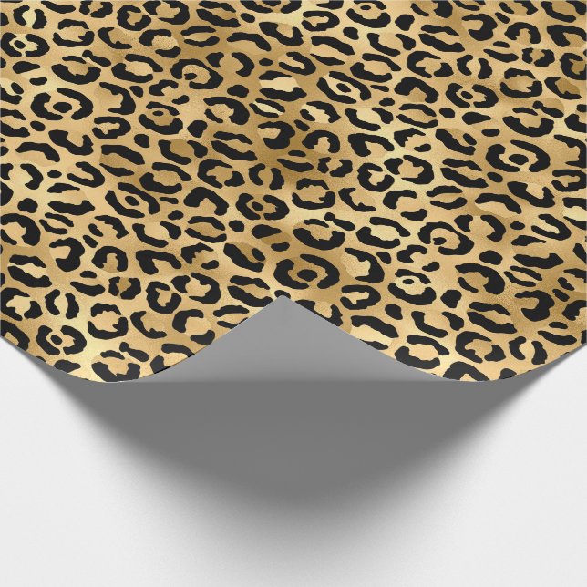 Papel De Presente Leopardo de Ouro Preto Impressão Animal Guepardo (Ponta)