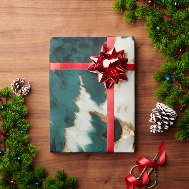 Papel De Presente Leopardo Dourado branco verde (Presente de Natal)