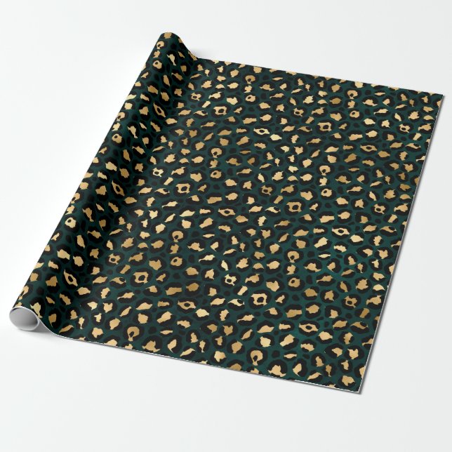 Papel De Presente Leopardo Dourado e Teto Série Design 1 (Desenrolado)