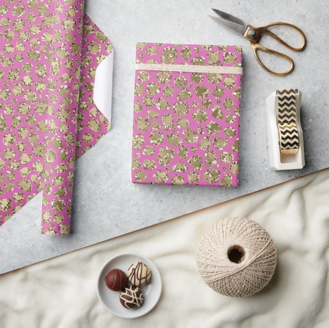 Papel De Presente Leopardo Dourado Glam Cor-de-Rosa (Artesanato)