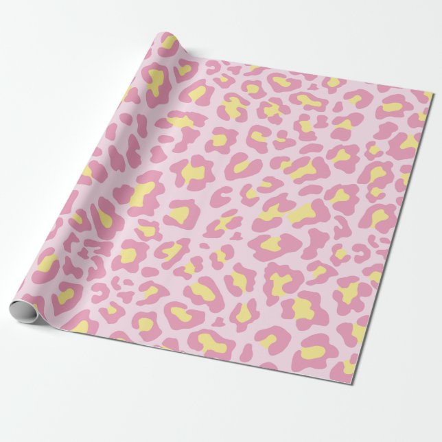 Papel De Presente Leopardo - Impressão Rosa e Amarelo (Desenrolado)