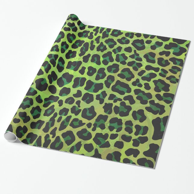 Papel De Presente Leopardo Negro e Impressão Verde (Desenrolado)