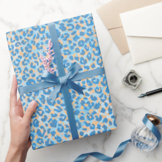 Papel De Presente Leopardo Pintado De Laranja E Azul