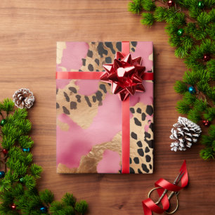 Papel De Presente Leopardo Rosa Dourado