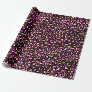 Papel De Presente Leopardo roxo e Dourado Design 1