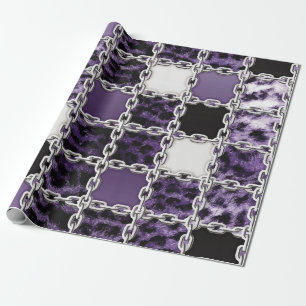 Papel De Presente Leopardo ultravioleta sem costura e corrente prate