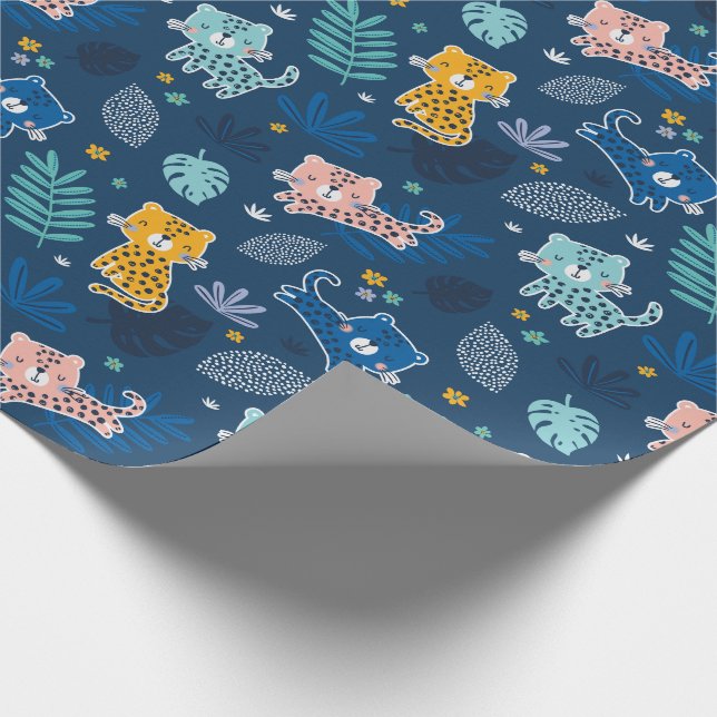 Papel De Presente Leopardos cortados com folhas de azul da selva (Ponta)