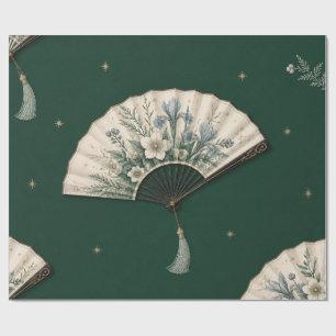 Papel De Presente Leque Botânico Elegante Natal Esmeralda P